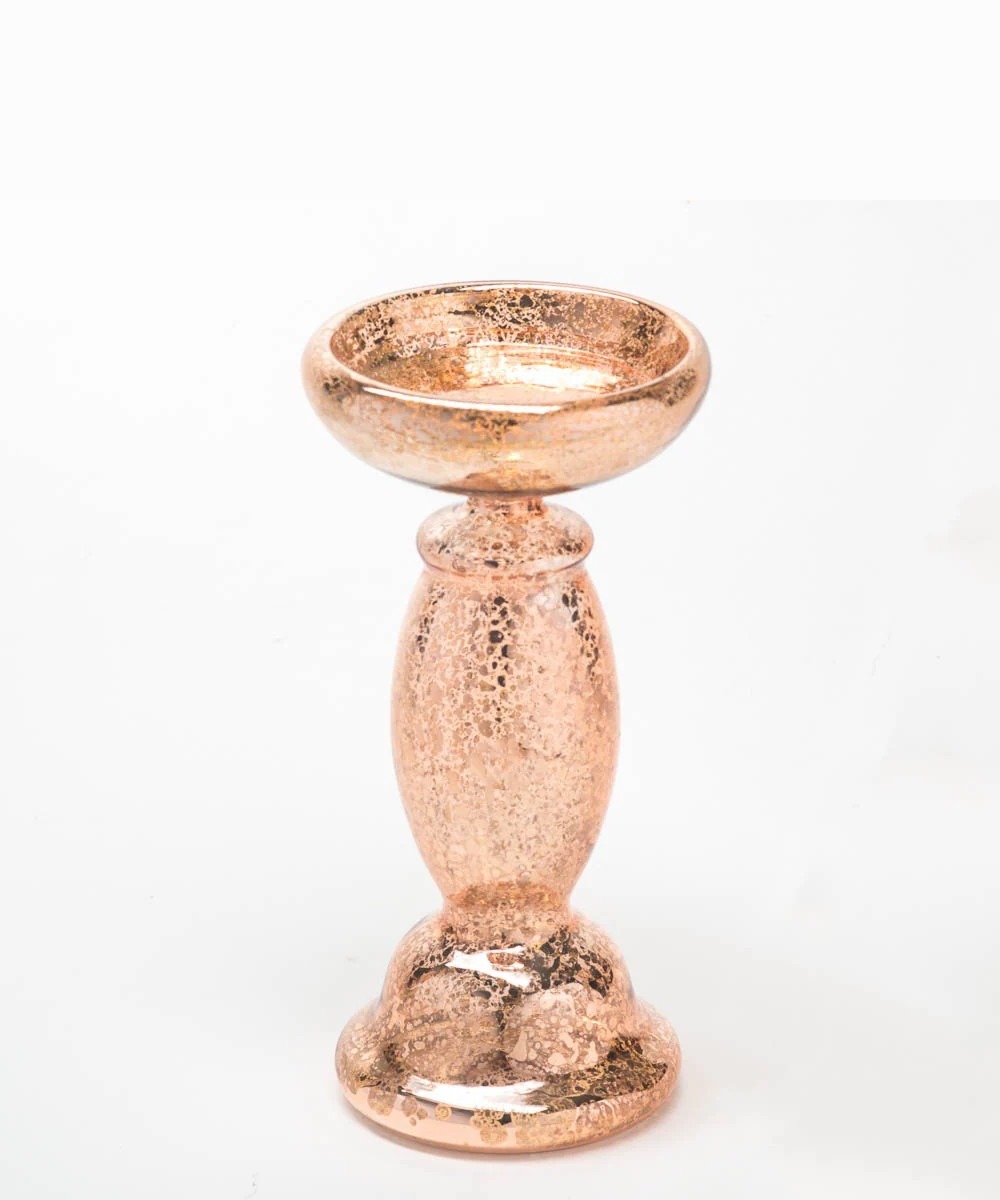 Rose gold mercury glass pillar candle holder