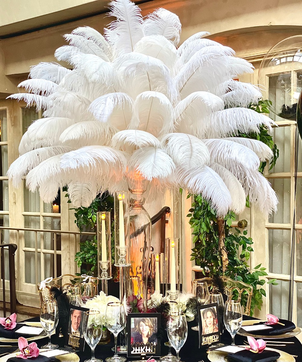 Reversible flute vase ostrich feather centerpiece