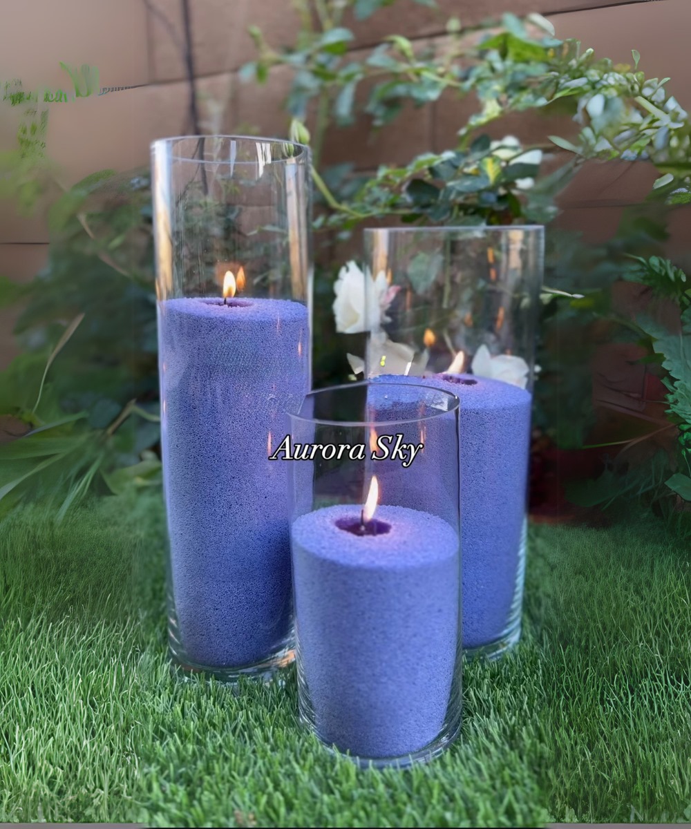 Custom pearled "sand" candles