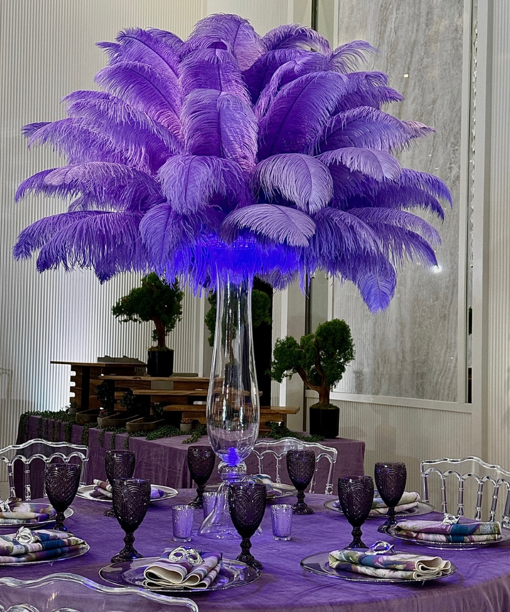 Reversible flute vase ostrich feather centerpiece