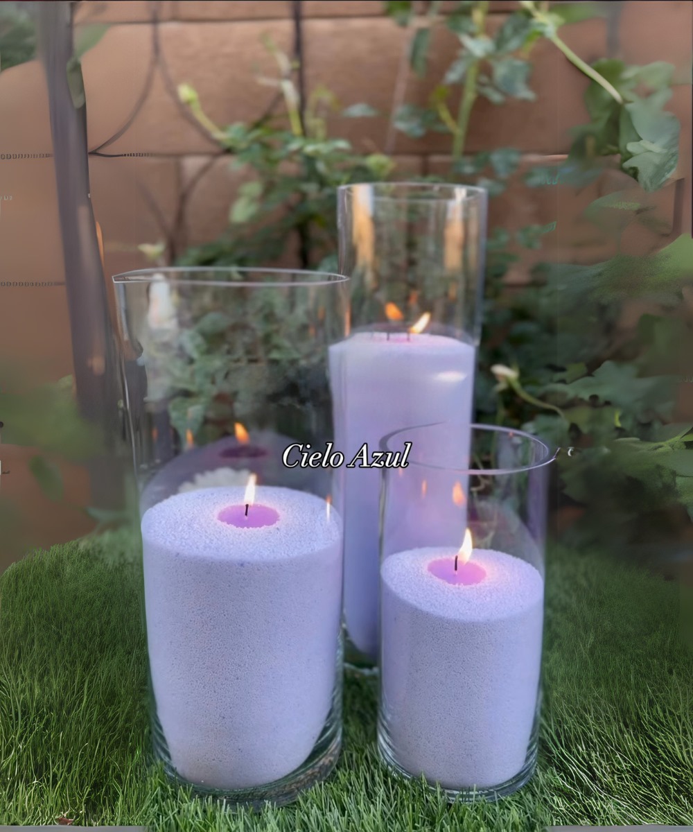 Custom pearled "sand" candles
