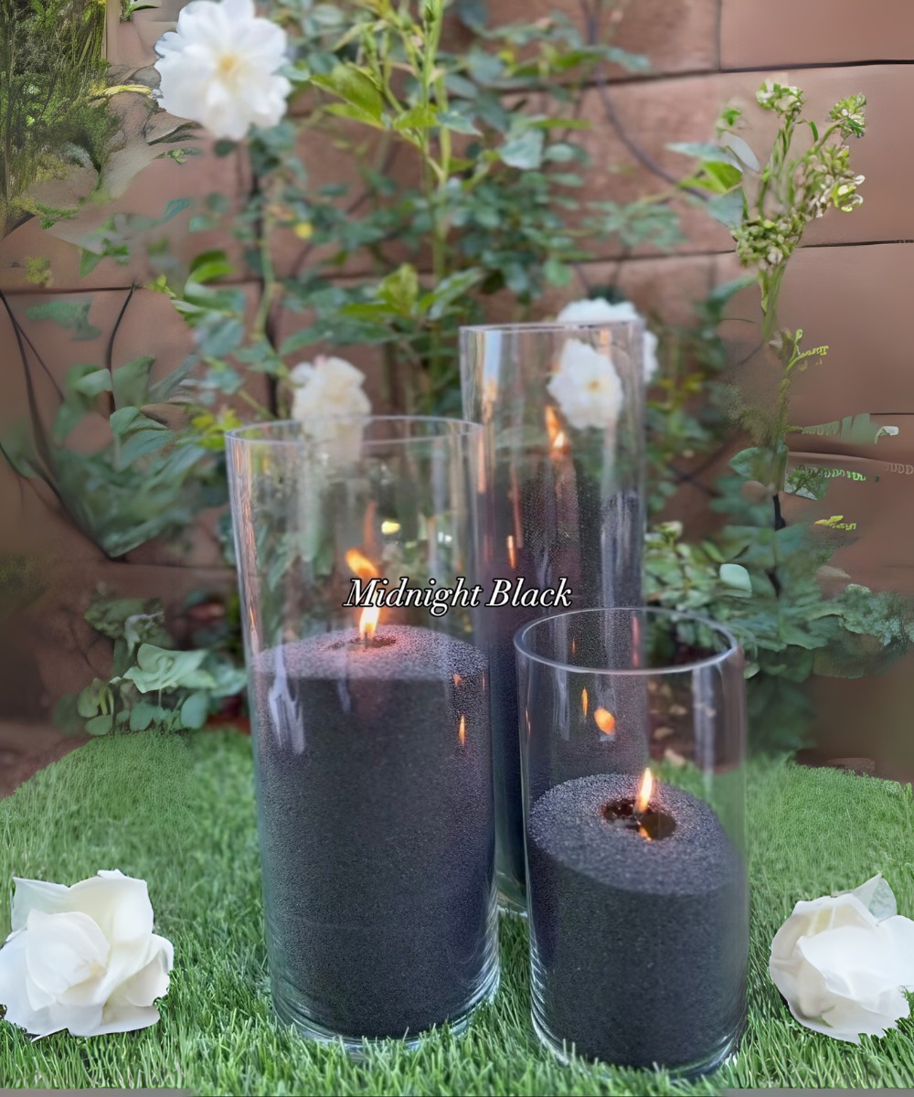 Custom pearled "sand" candles