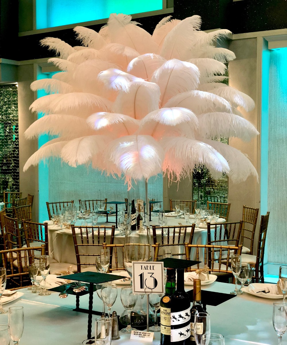 Reversible flute vase ostrich feather centerpiece