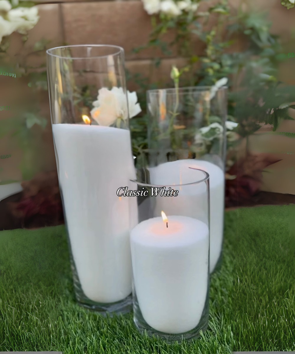 Custom pearled "sand" candles