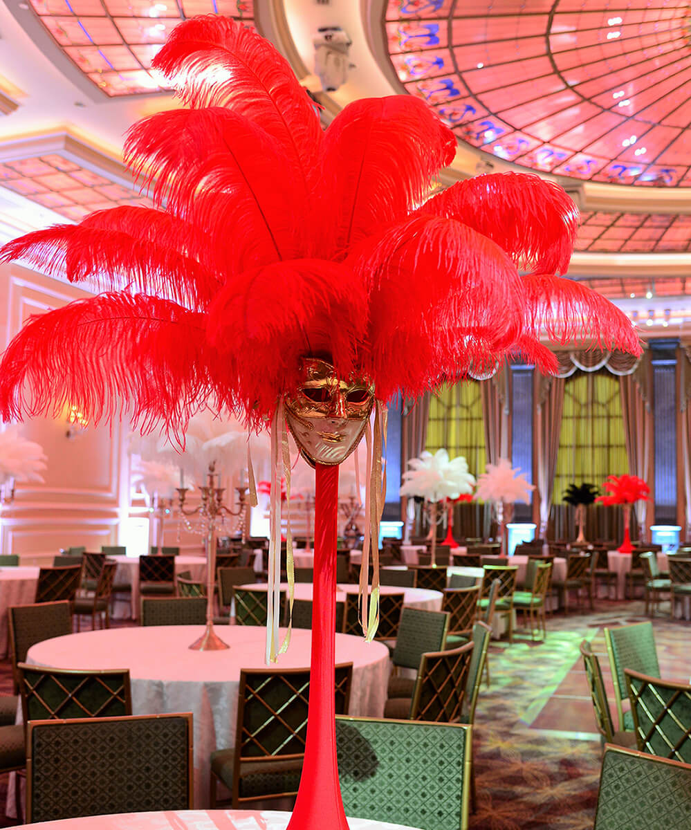 Mask ostrich feather centerpiece