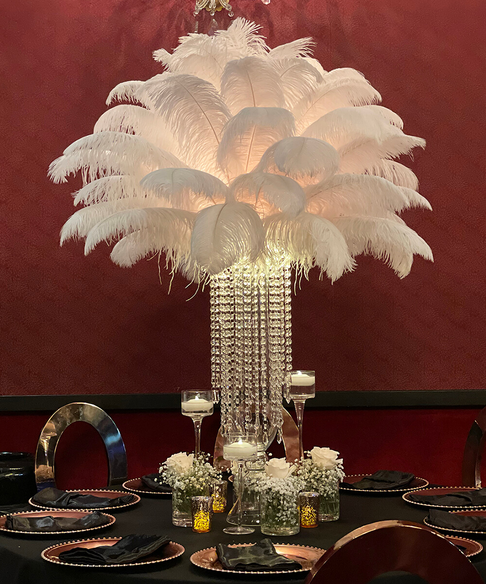 Reversible flute vase crystal chandelier ostrich feather