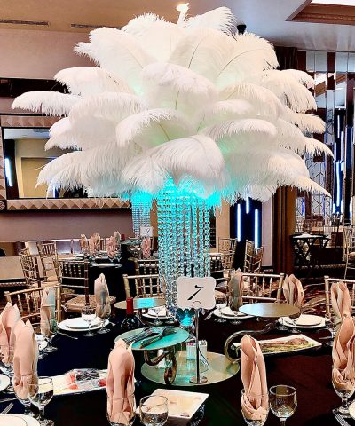 Reversible flute vase crystal chandelier ostrich feather centerpiece -  RentalCenterpiece