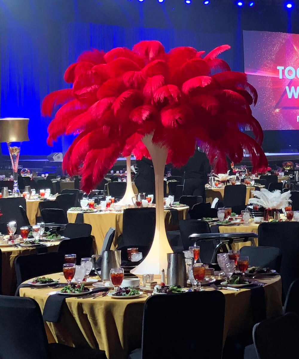 Spandex tower (lighted) ostrich feather centerpieces