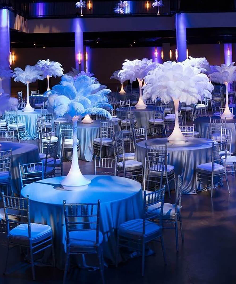 Spandex tower (lighted) ostrich feather centerpieces
