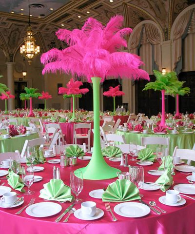 Spandex covered vase (lighted) ostrich feather centerpiece