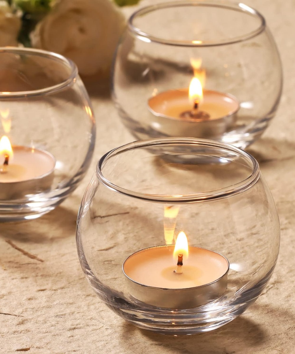 Set of 3 round clear candle holders with real or LED candles