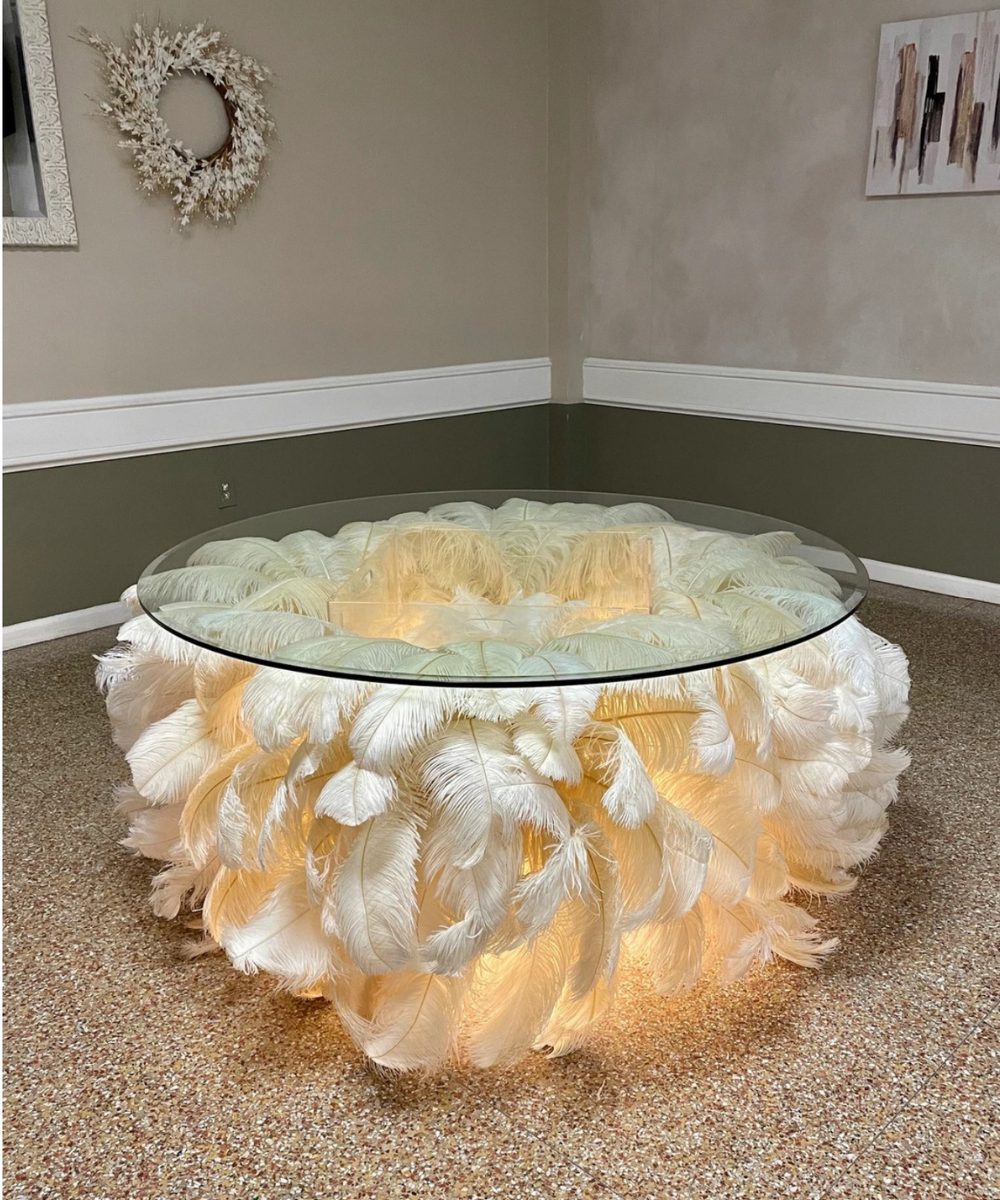Lighted ostrich feather table